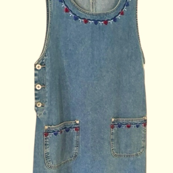 Vintage JLNY Denim Jumper Dress Prairie Flower Embroidery Women’s Size M - Picture 4 of 11